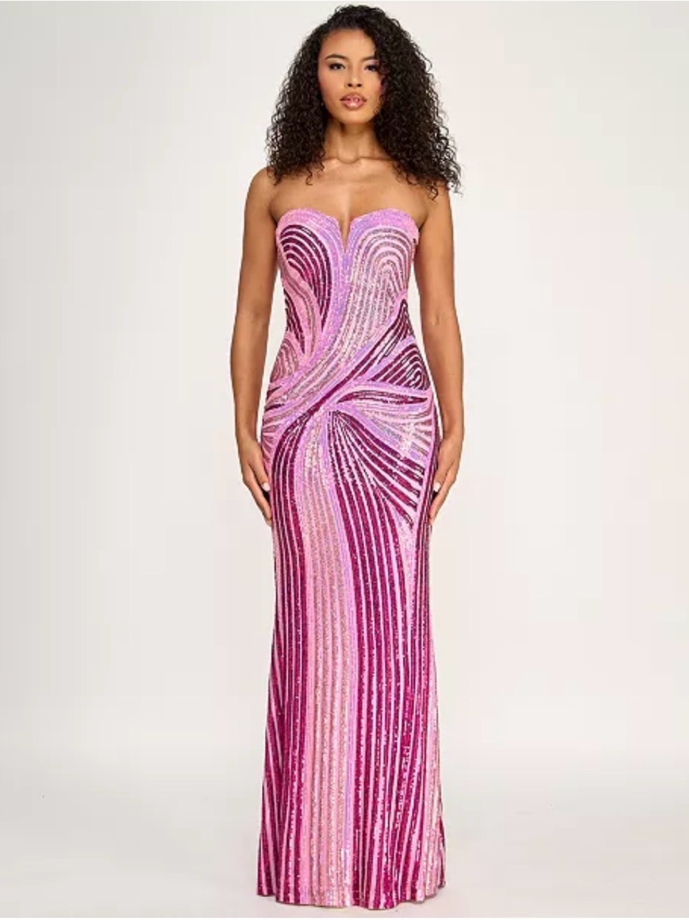 Macy's Strapless Sequined Column Gown in Pink Ombre
